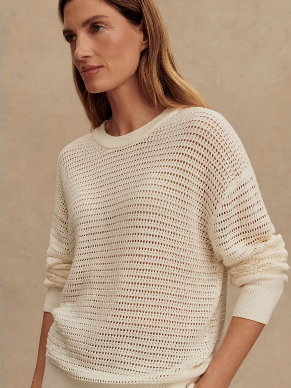 Varley Cream Open-Knit Crewneck Sweater